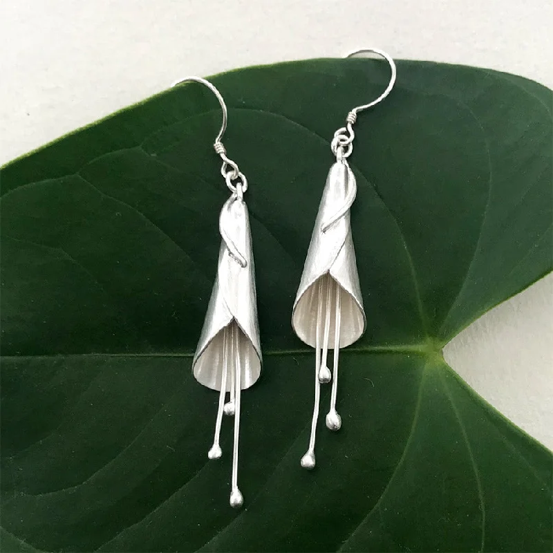 Curved art earrings-Calla Lily Earrings - Sterling Silver, Indonesia