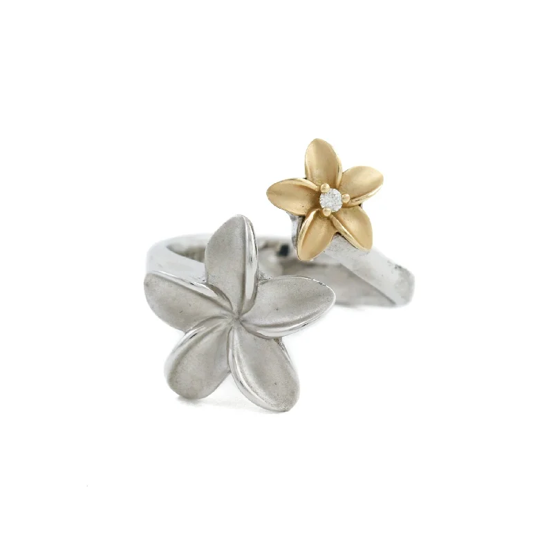 Woven cord rings-14k Gold & Silver x Plumeria Bypass Diamond Ring