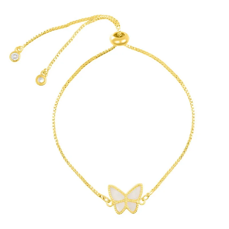 Layered chain bangles-14k Gold Plated White Butterfly Bolo Bracelet