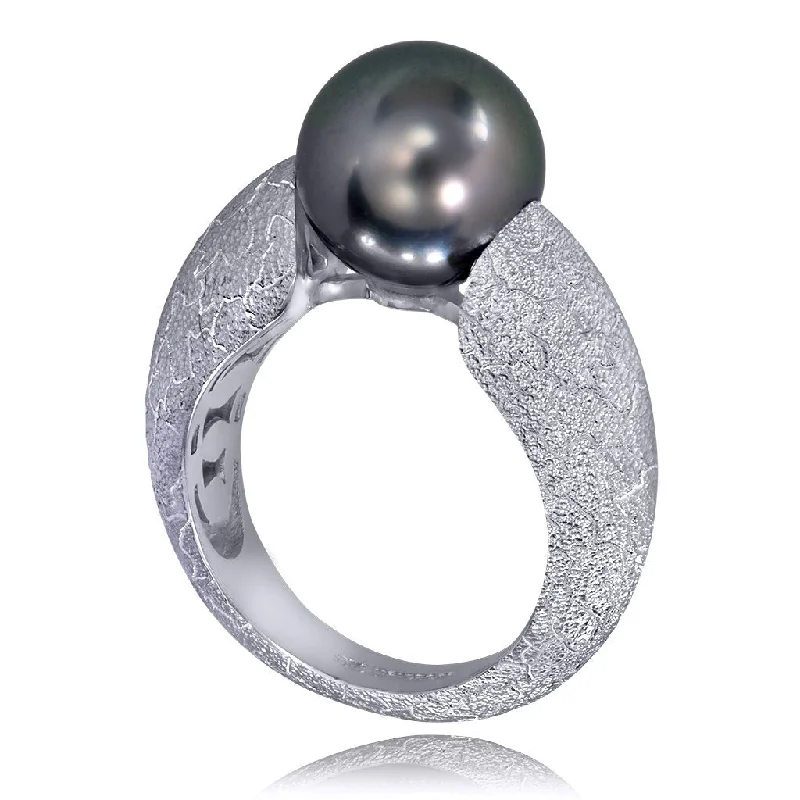 Thin frame rings-Gold Ring with Tahitian Grey Pearl