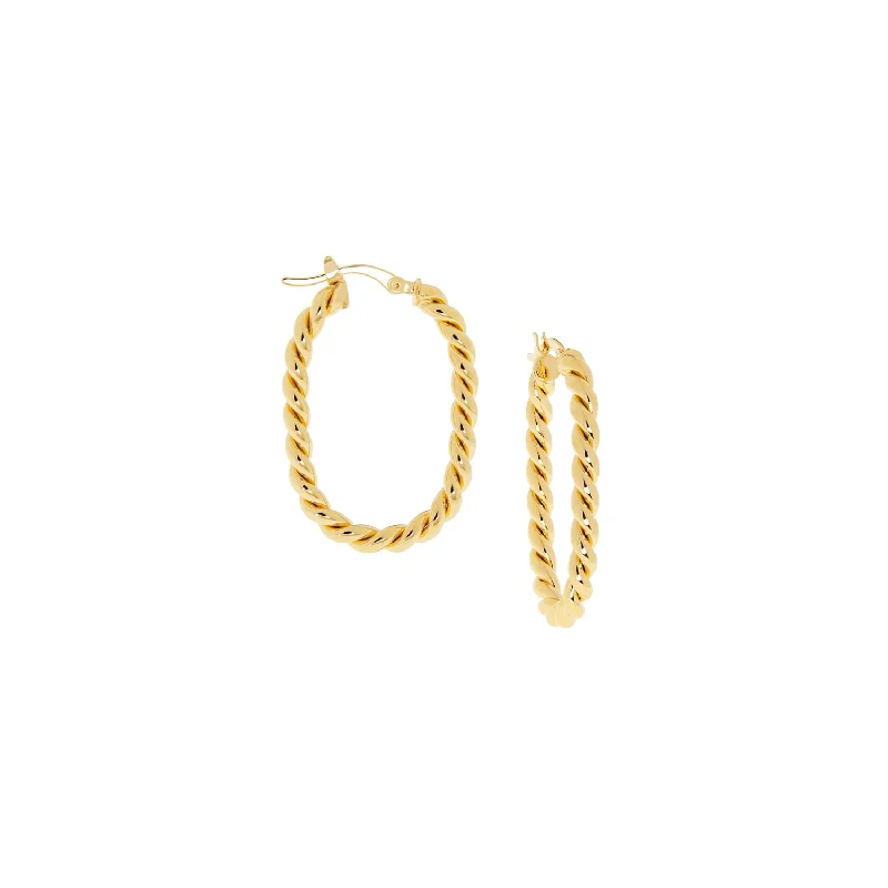 Sleek hoop earrings-gold plated twisted oval hoop earring