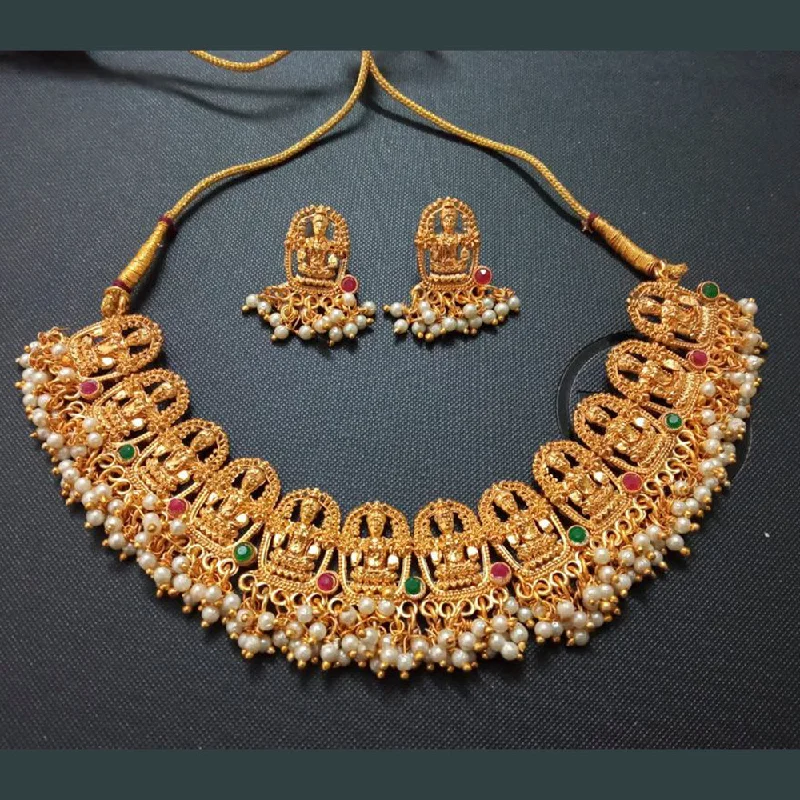 Worn style necklaces-Sai Fashion Gold Plated Pota Stone Necklace Set