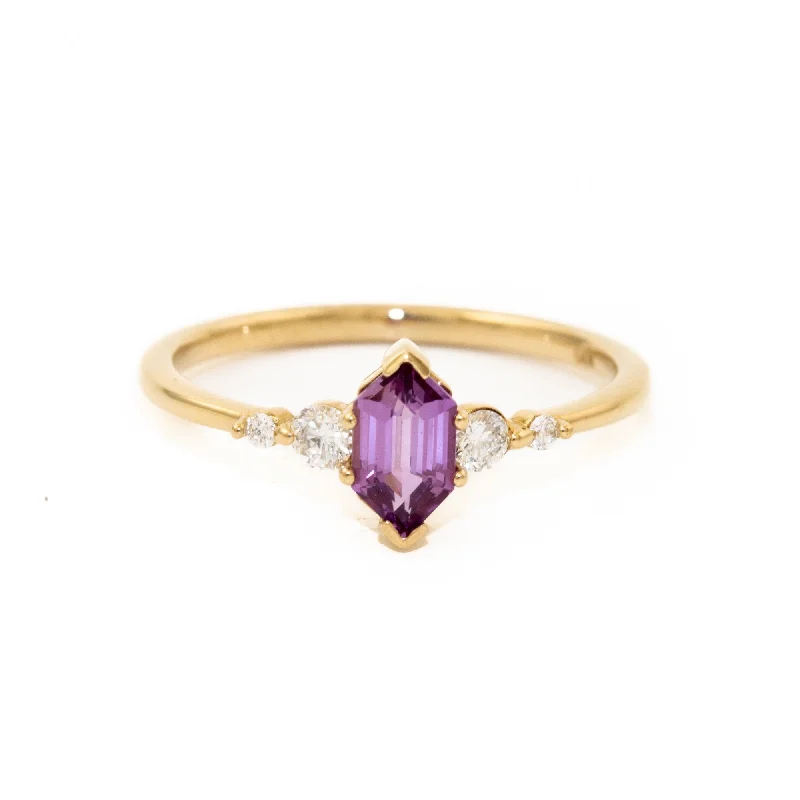 Matte band rings-14K Mauve Sapphire x Diamond Engagement Ring