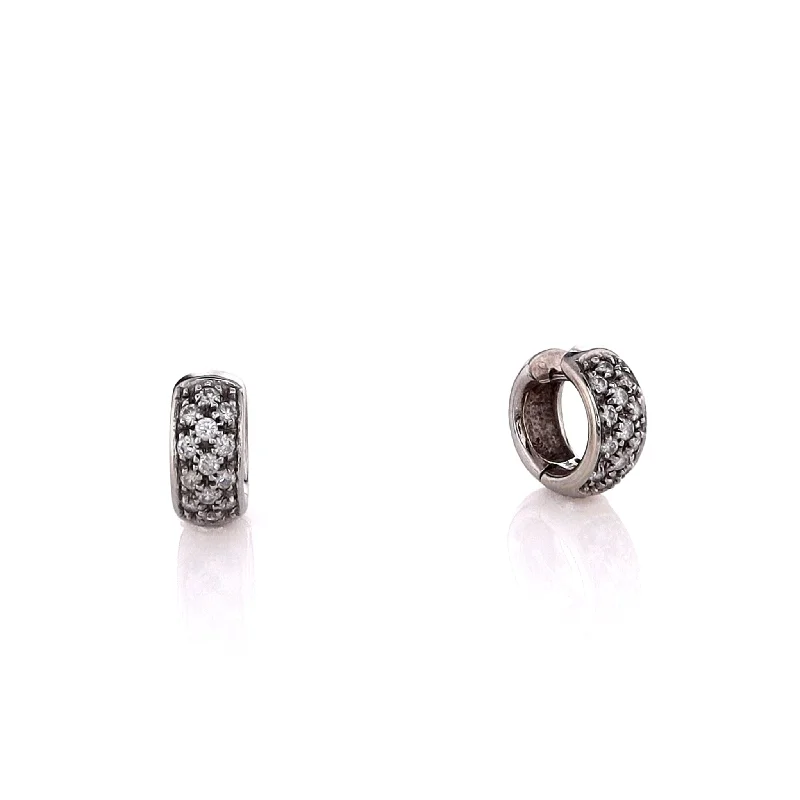 Agate drop earrings-Estate 14k White Gold Pave Diamond Huggie Hoop Earrings