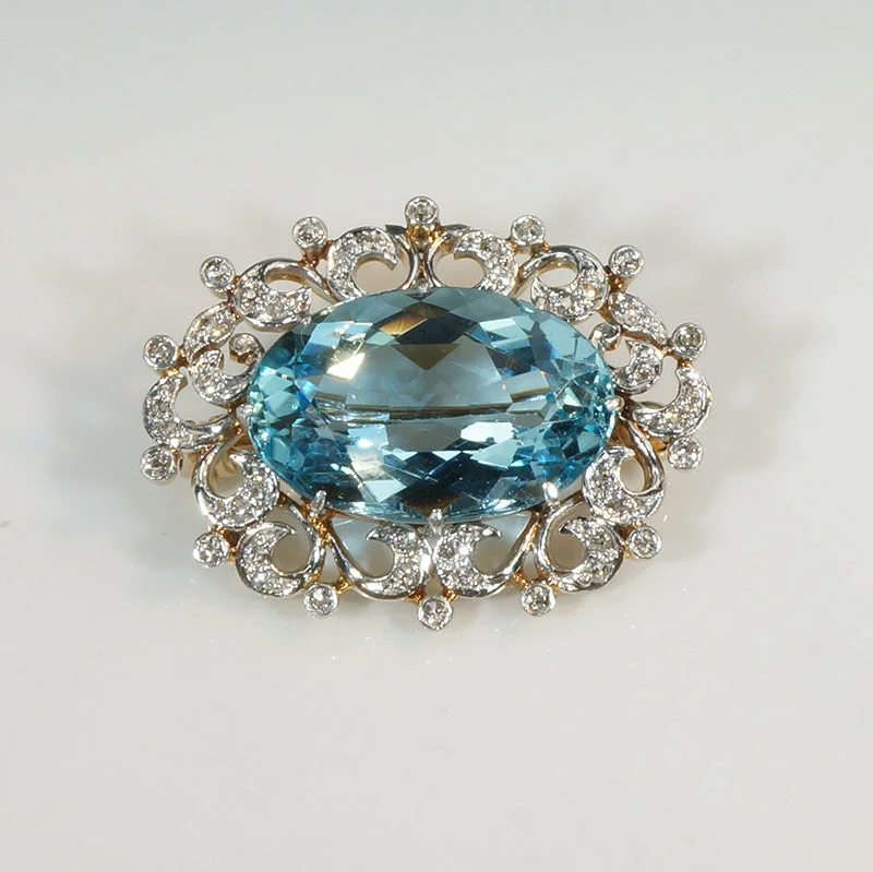 Glossy pearl brooch-Captivating Belle Epoch Aquamarine & Diamond Chatelaine Brooch