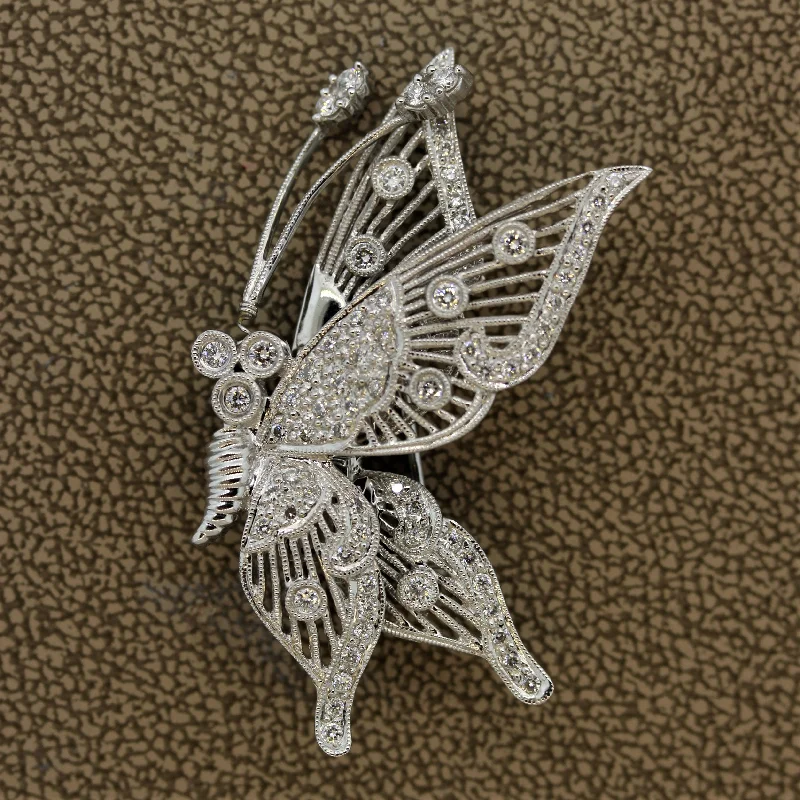 Retro style brooch-Diamond Gold “Tremble” Butterfly Brooch