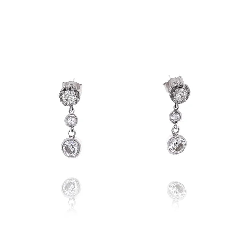 Thick stud earrings-Estate 14 and 18 Karat White Gold Diamond Dangle Earrings