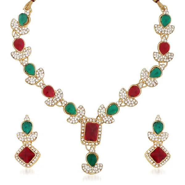 Sleek design necklaces-Kriaa Kundan Austrian Stone Gold Plated Necklace Set