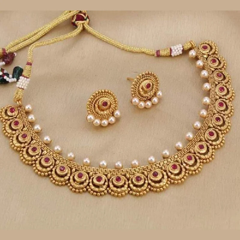 Multi-layer necklaces-India Art Gold Plated Pota Stone Necklace Set