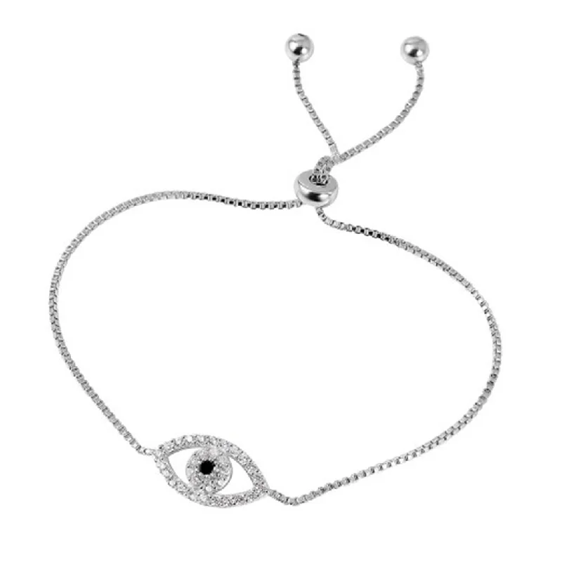 Small star bangles-Rhodium Plated Adjustable Evil Eye Bolo Bracelet