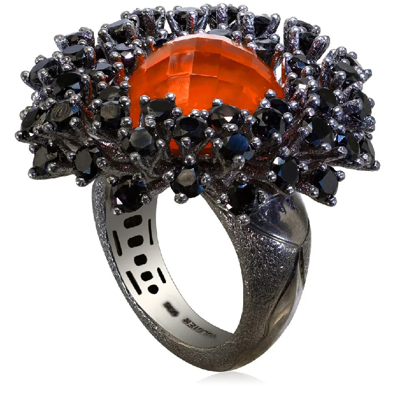 Pure modern rings-Silver Astra Ring with Red Agate Quartz & Black Spinel