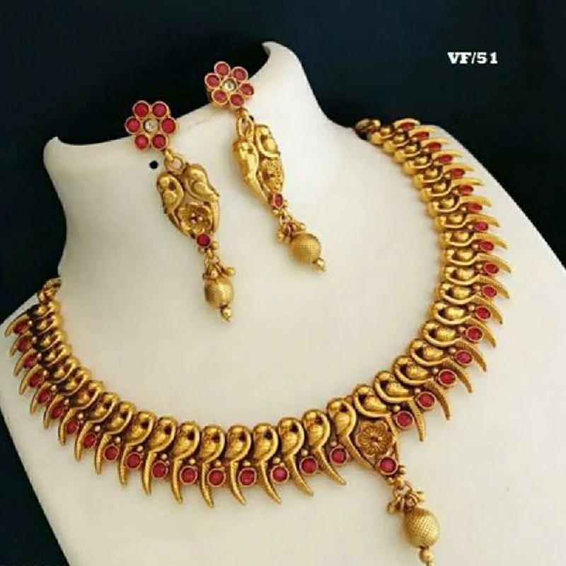 Tribal medallion necklaces-Sai Fashion Gold Plated Pink Pota Stone Necklace Set