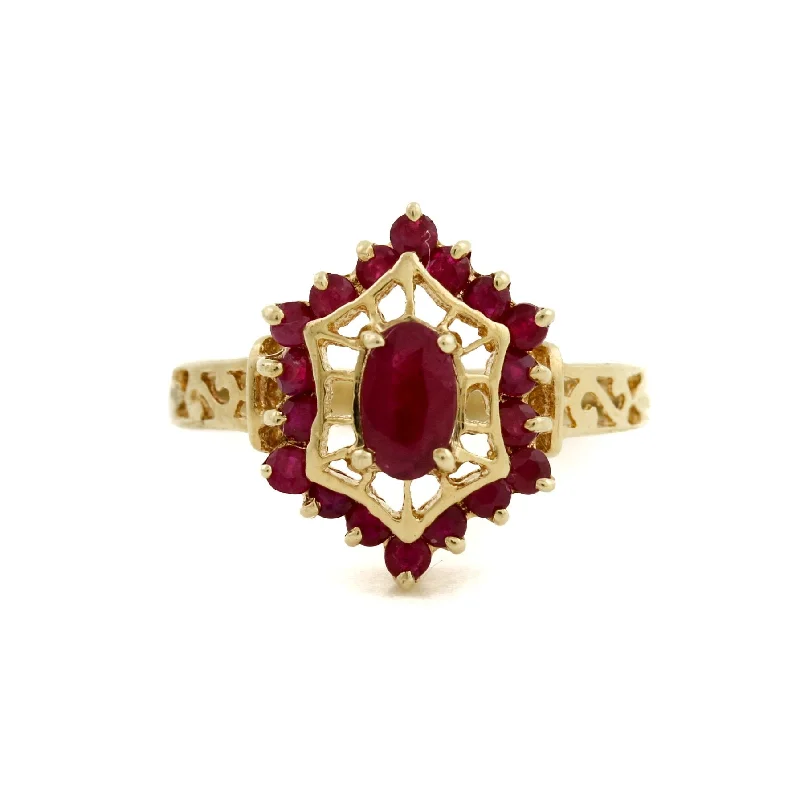 Sculpted cocktail rings-10 KT Gold x Vintage Ruby Cocktail Ring