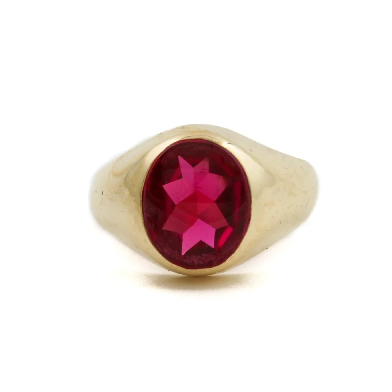 Sleek gold rings-Vintage 10k Gold Synthetic Ruby Ring Size 8