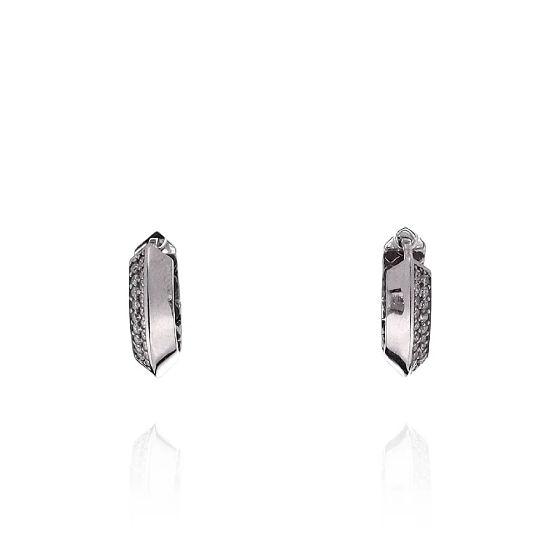 Java charm earrings-14k White Gold Knife Edge Pave Diamond Hoop Earrings