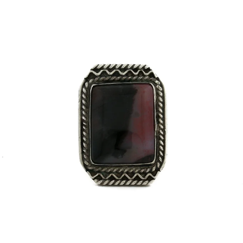 Fox motif rings-Classic 1970's Square Petrified Wood x Navajo Ring