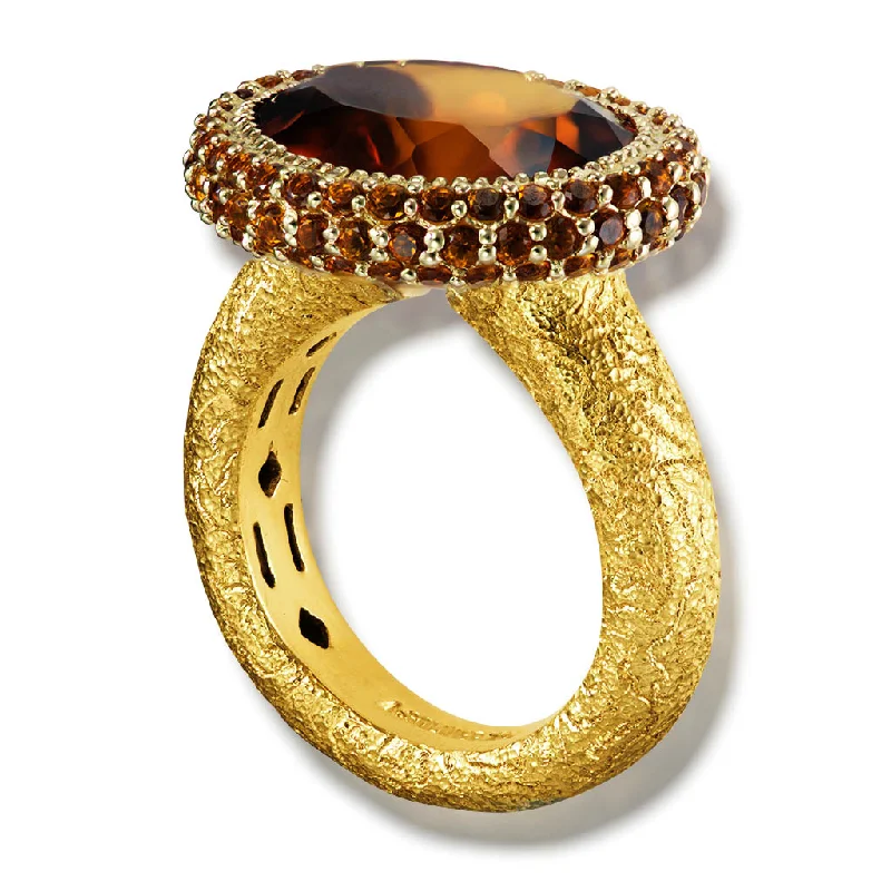 Curved art rings-Gold Cocktail Ring with Madeira Citrine