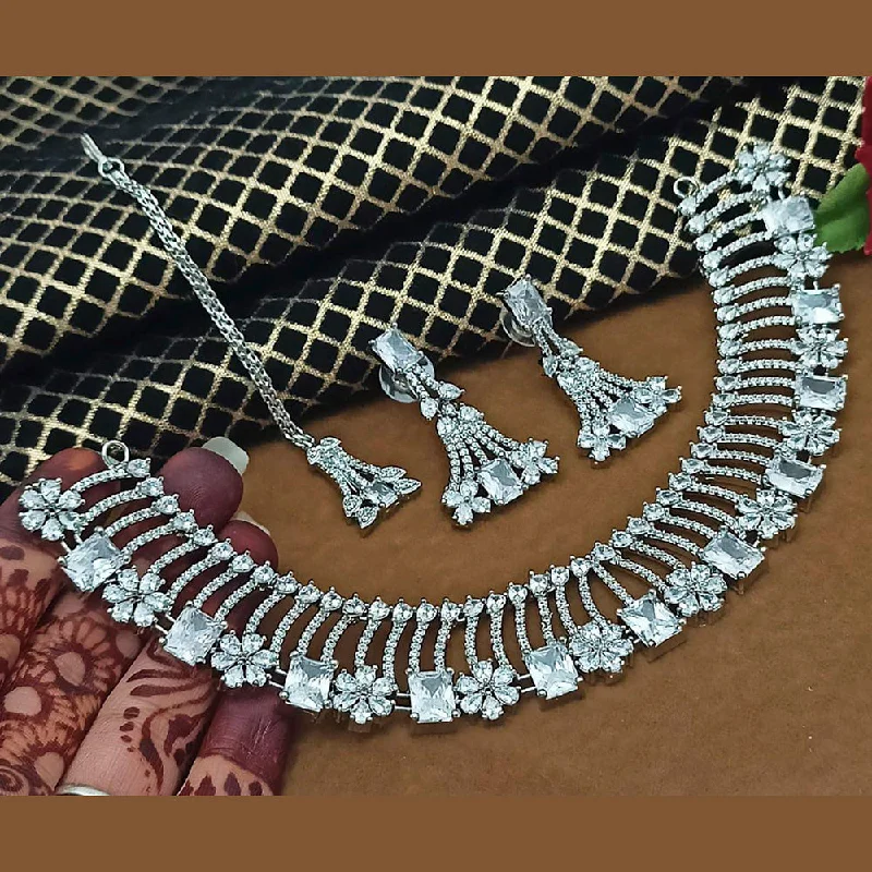 Multi-strand necklaces-Manisha Jewellery Silver Plated AD Stone Necklace Set