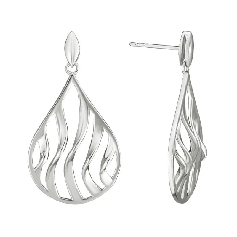 Bold cross earrings-Sterling Silver Teardrop Wave Earrings