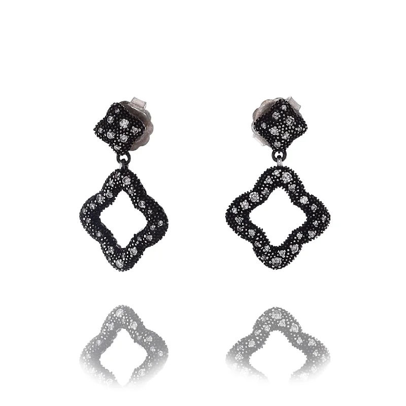 Silk tassel earrings-Estate David Yurman Sterling Diamond Midnight Melange Double Quadrefoil Diamond Dangle Earrings