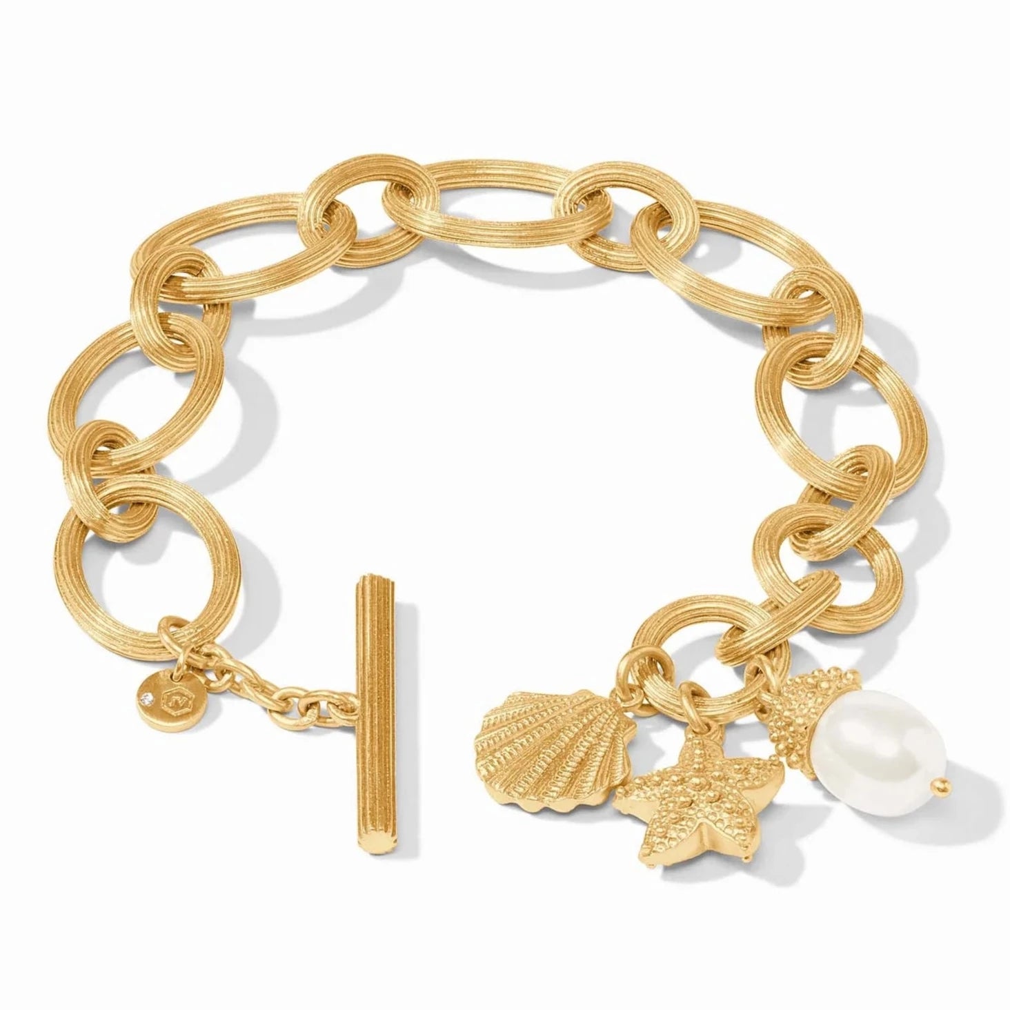 Stone cluster bangles-Julie Vos 24K Gold Plated Sanibel Charm Link Bracelet with Shell Pearl