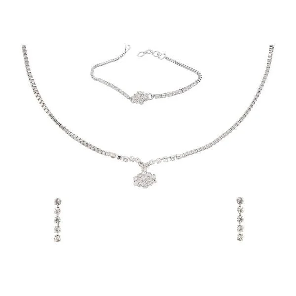 Fine thread necklaces-Tip Top Fashions Austrian Stone Silver Plated Necklace Set With Bracelet - 1201909