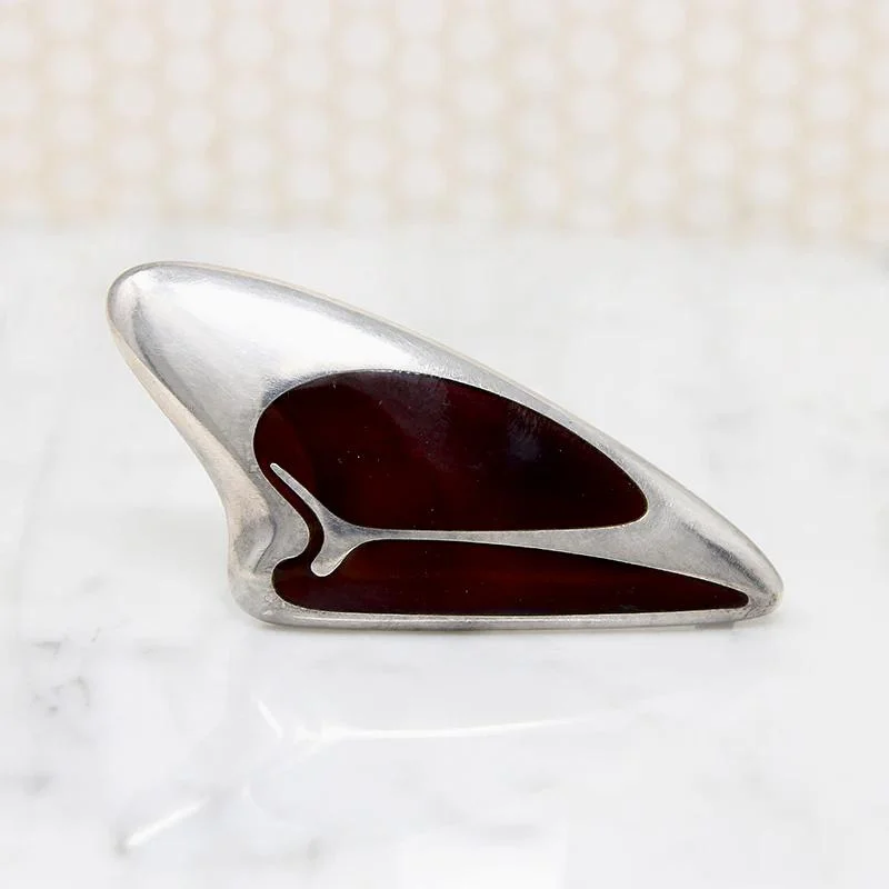 Glossy pearl brooch-Georg Jensen Sterling & Mahogany Enamel Brooch Design 314