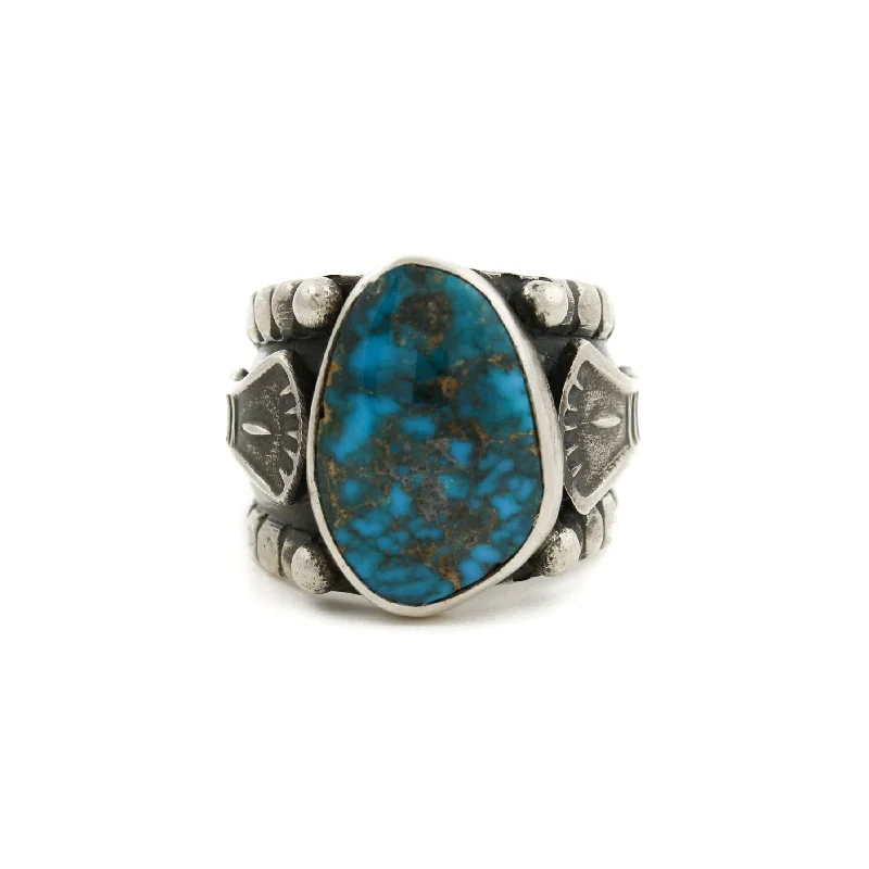 Petal design rings-Apache Turquoise x Silver Navajo Ring