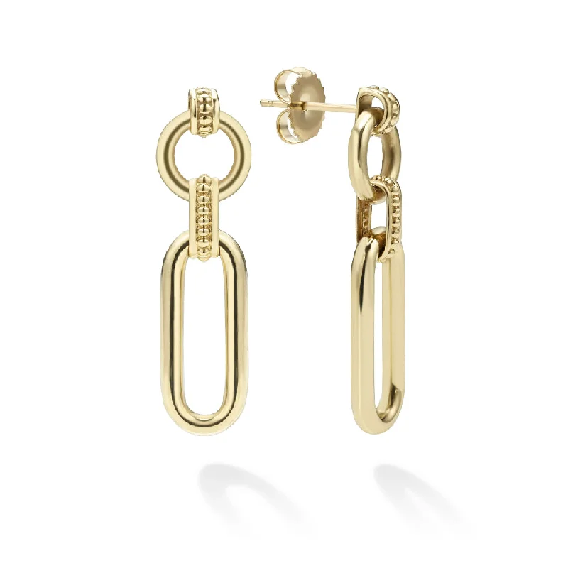 Bold statement earrings-Lagos 18k Gold Signature Caviar Link Drop Earrings