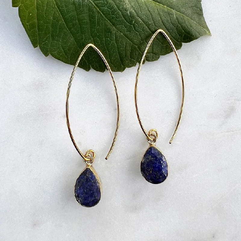 Curved shape earrings-Lapis Bow Earrings, India