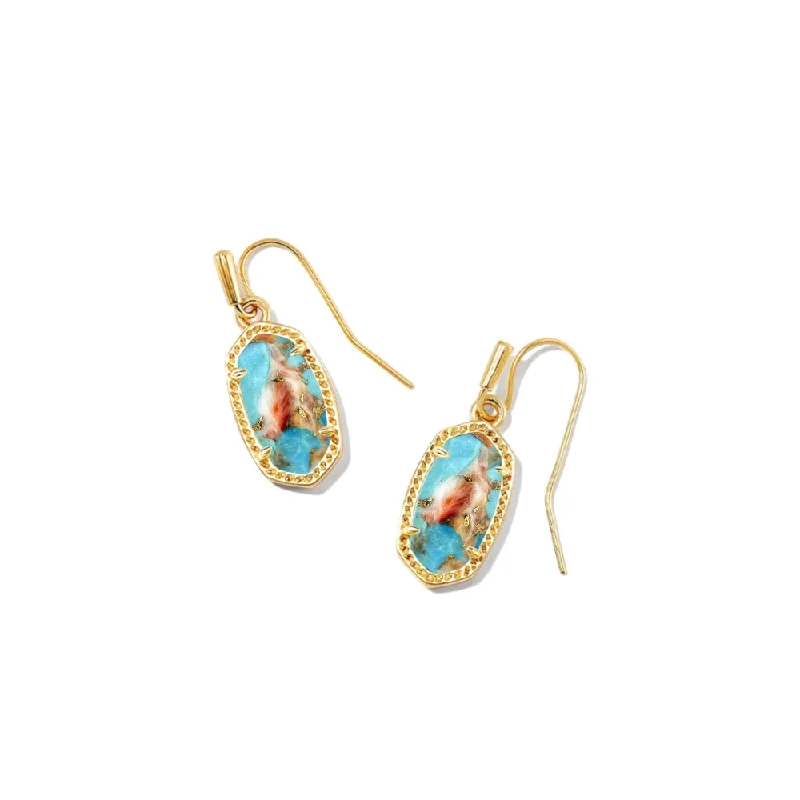 Bamboo motif earrings-Kendra Scott Lee Drop Earrings in Gold Bronze Veined Turquoise Magnesite Red Oyster