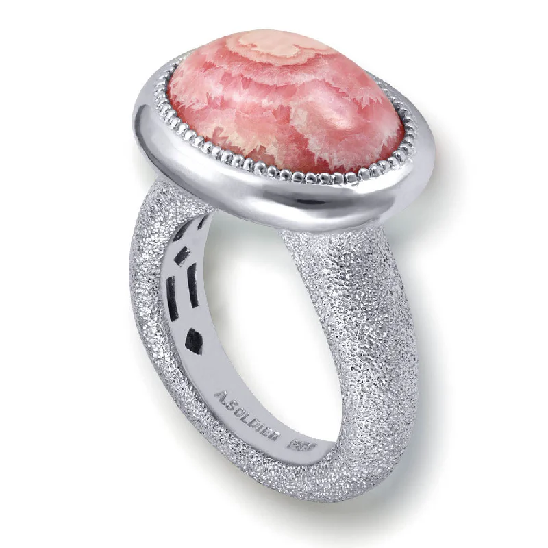 Dove feather rings-Gold Cocktail Ring with Rhodochrosite