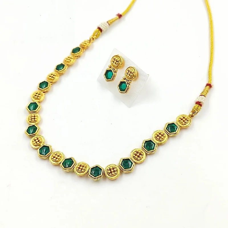 Square shape necklaces-Akruti Collection Gold Plated Pota Stone Necklace Set