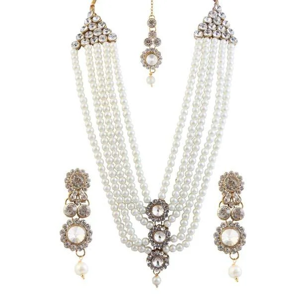 Bead weave necklaces-Vivant Charms Stone Pearl Necklace Sets With Maang Tikka