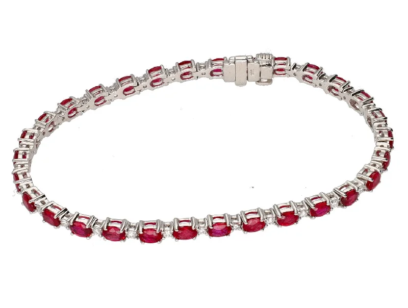 Radiant star bangles-18K White Gold Oval Ruby and Diamond Tennis Bracelet