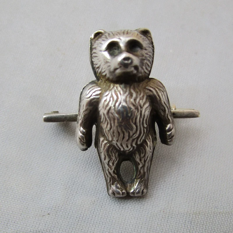 Minimal silver brooch-Sterling Silver Puffy Teddy Bear Brooch Antique Edwardian Chester 1909