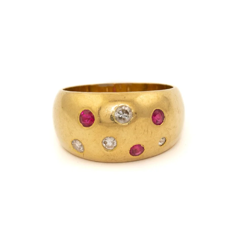 Hand-shiny rings-18K Gypsy Set Ruby x White Diamond