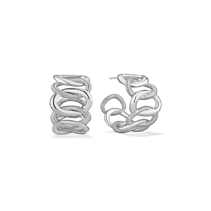 Lily motif earrings-Judith Ripka Sterling Silver Eternity Interlocking Wide Link Hoop Earrings