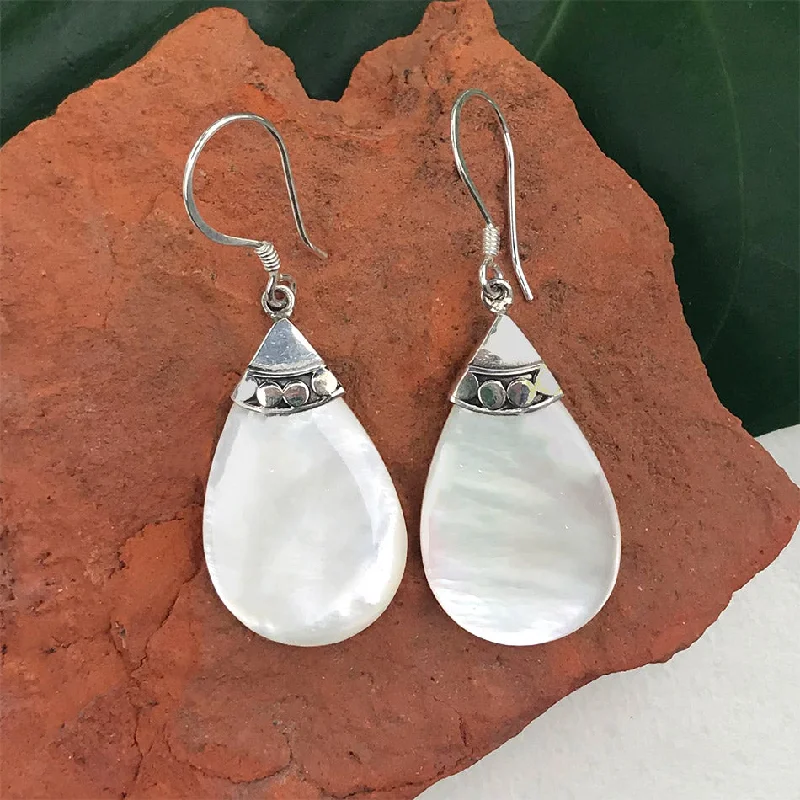 Leaf charm earrings-Mother-of-pearl Teardrop Earrings - Sterling Silver, Indonesia