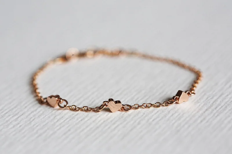 Thin yarn bangles-Rose Gold Heart Bracelet, White Gold Bracelet