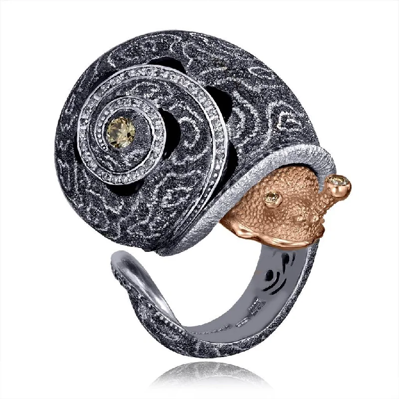 Rustic lock rings-Silver & Gold Codi The Snail Cora Ring with Diamonds