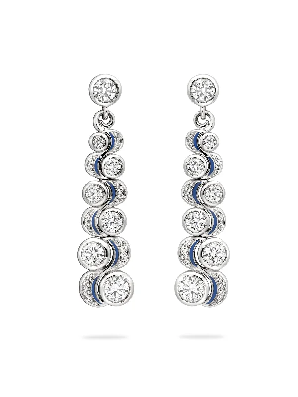 Bold cuff earrings-Over the Moon Diamond Platinum Drop Earrings