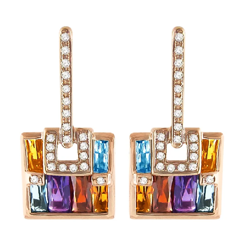 Glittering crystal earrings-Bellarri Boulevard 14k Multi Color Gemstone Earrings in Rose Gold