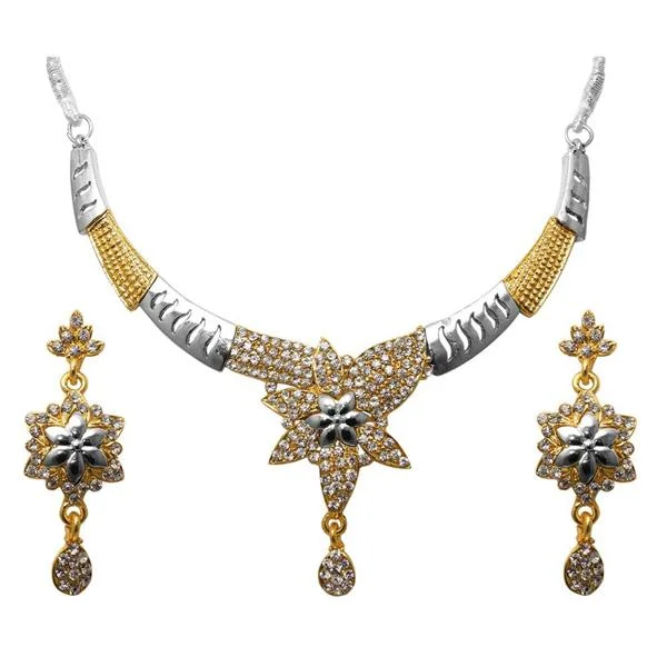 Wide link necklaces-Kriaa Austrian Stone 2 Tone Necklace Set