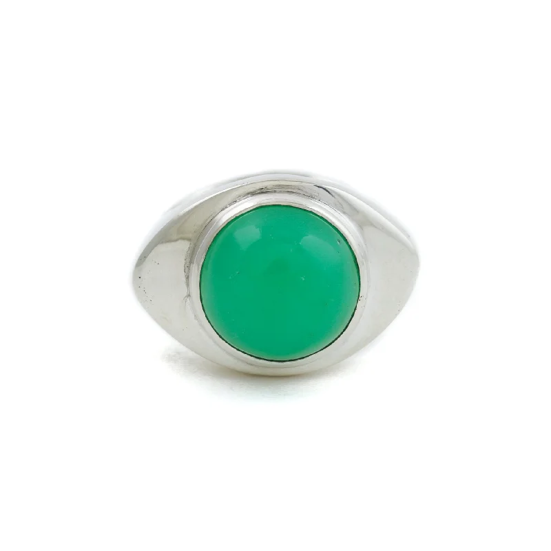 Curved art rings-Natural Chrysoprase "God's Eye" Silver Signet Ring