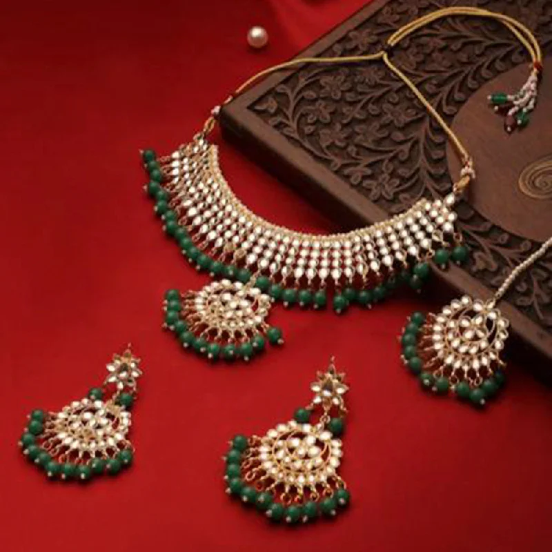 Solid link necklaces-Sai Fashion Gold Plated Kundan Stone & Beads Necklace Set