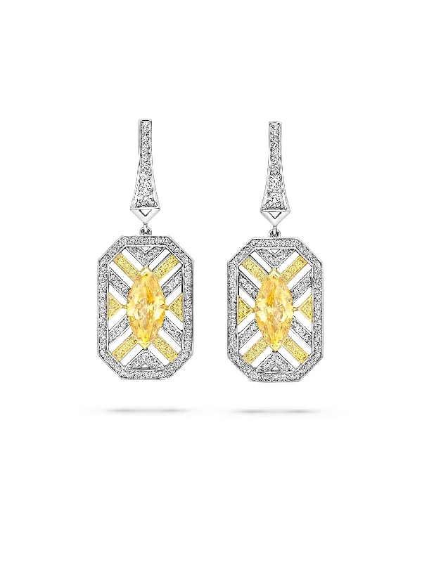 Fox wing earrings-Fifth Avenue Orange Diamond Platinum Earrings