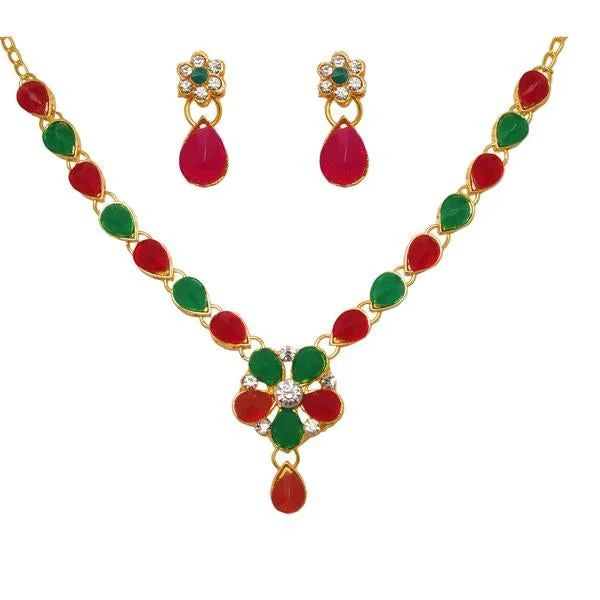 Wide weave necklaces-Kriaa Gold Plated Pota Stone Floral Design Necklace Set