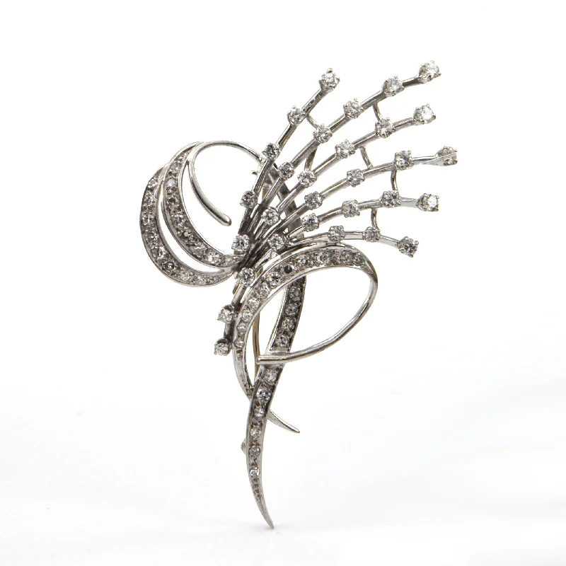 Cord edge brooch-Diamond Spray Brooch in 18k White Gold