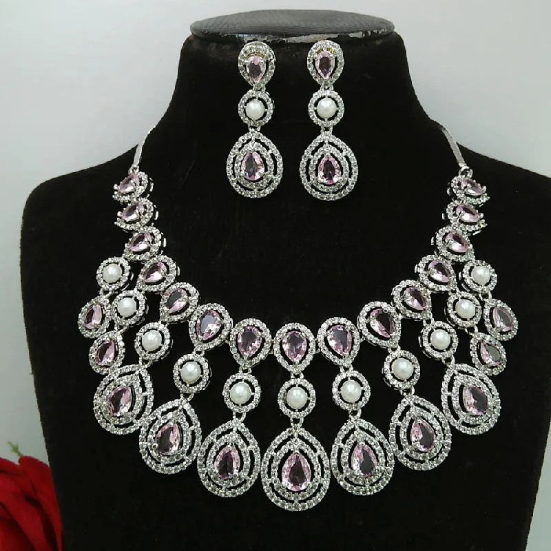 Oval shape necklaces-Manisha Jewellery AD Stone Silver Plated Necklace Set